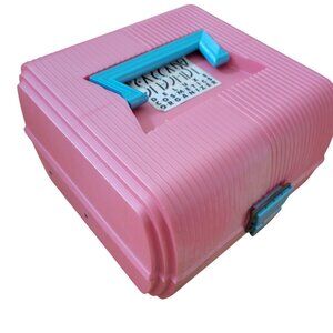 Sassaby Deluxe Pink Cosmetics Organizer Mirror Compartments Sewing Makeup Travel